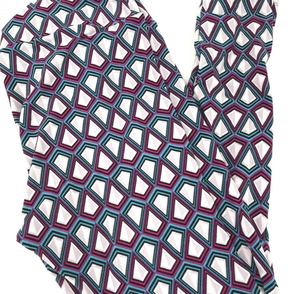 Lularoe TC Tall and Curvy Leggings Teal Pink and Gray Geometric